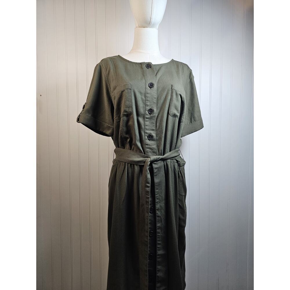 Talbots Fluid Twill Shirtdress Women's Size 14 Army Green Safari Preppy Boho - Picture 4 of 7